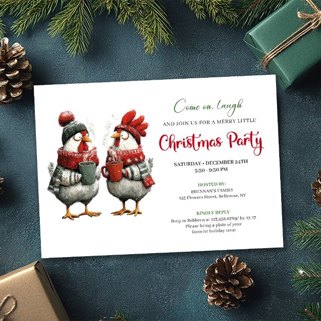 Invitation Quirky Chickens Festive Editable Christmas Invite (Quirky Chickens Festive Editable Christmas Invite)