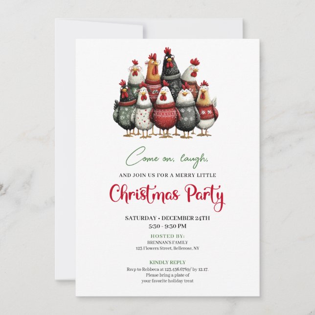 Invitation Quirky Chickens Funny Holiday Celebration Invite (Devant)
