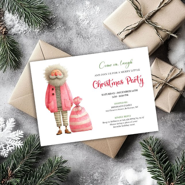 Invitation Quirky pink santa minimalist Christmas party  (Quirky pink santa minimalist Christmas party invitation card

)