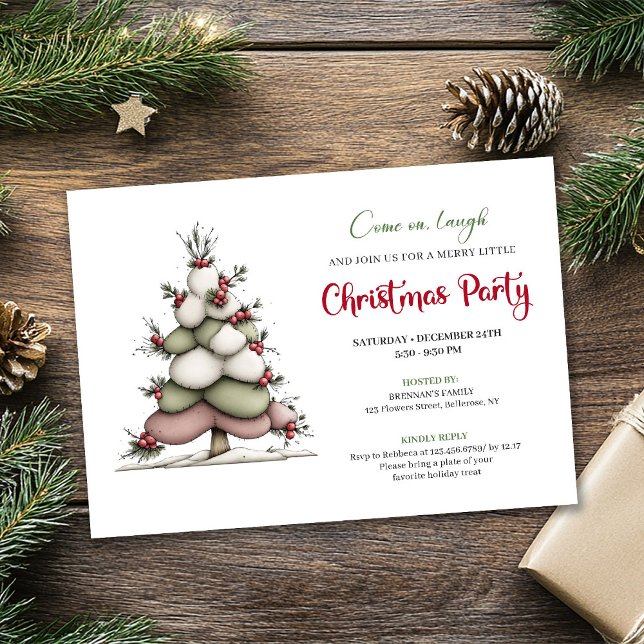 Invitation Quirky tree red green holiday party printable card (Quirky tree red green holiday party printable card)