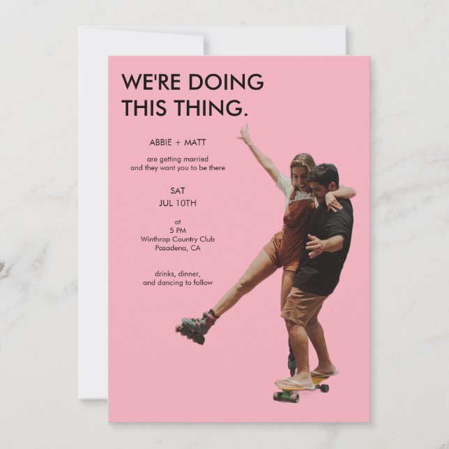 Invitation Quirky Unique Modern Minimalist Pink Photo Wedding (Devant)