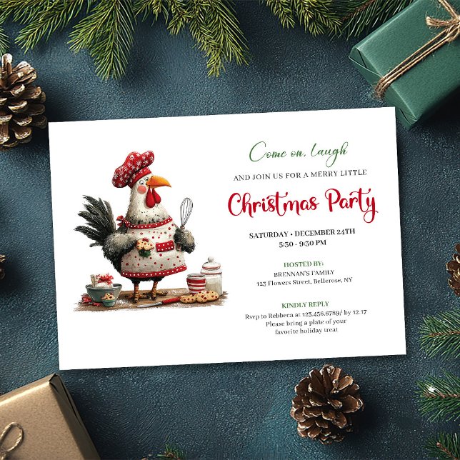 Invitation Quirky Watercolor Chicken Festive Holiday Invite (Quirky Watercolor Chickens Festive Holiday Invitation)