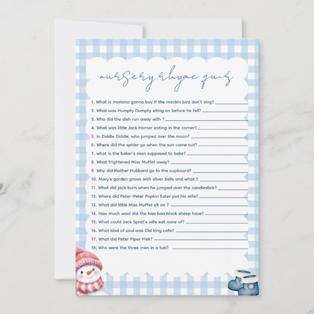 Invitation Quiz de comptines pour Baby Shower d'hiver (Devant)