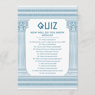 Invitation Quiz de fête avec temple grec en bleu