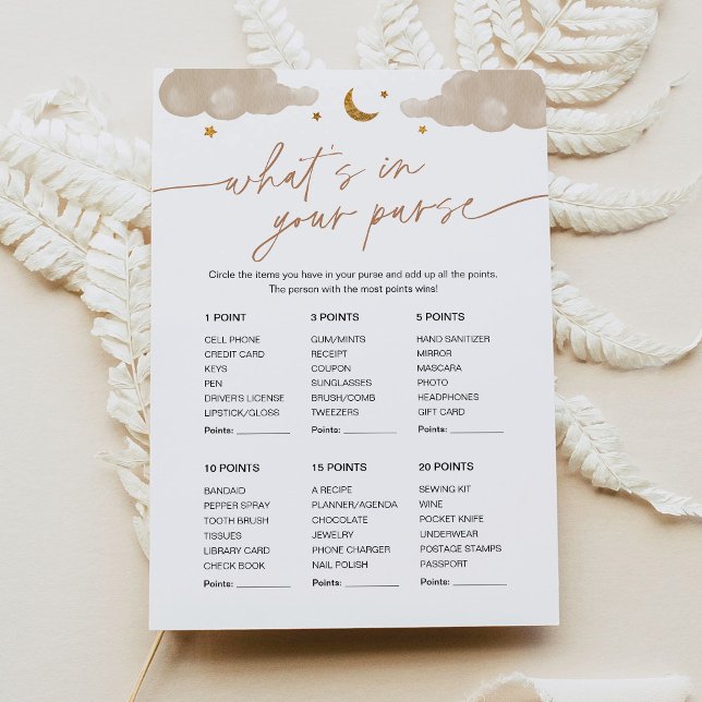 Invitation Quoi dans votre sac Baby shower Jeu Twinkle Star (Créateur téléchargé)