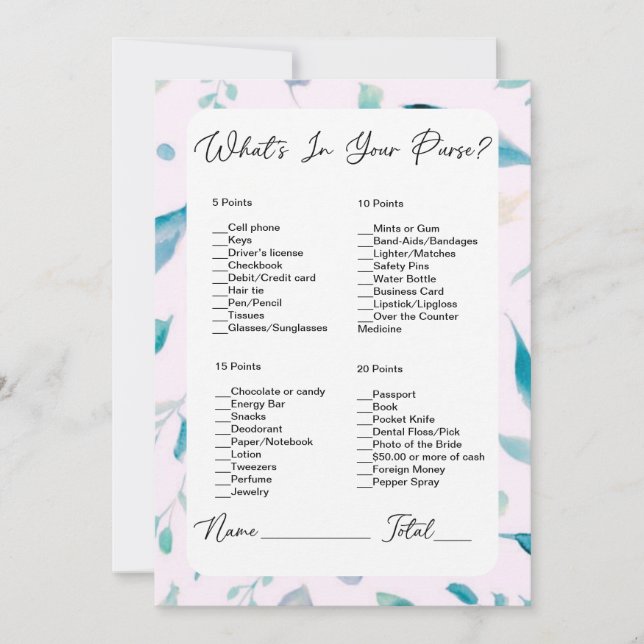 Invitation Quoi de neuf dans votre sac Fête des mariées de ve (Devant)