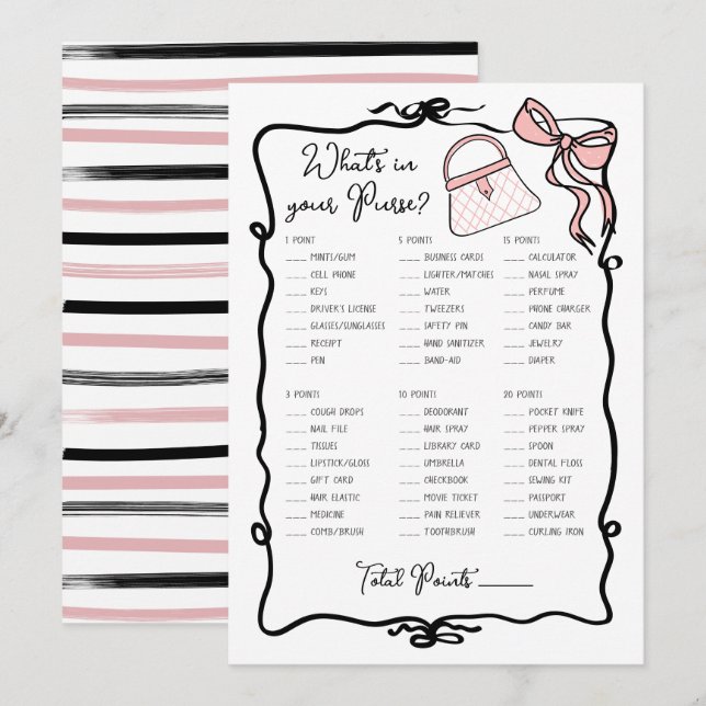 Invitation Qu'y a-t-il dans votre sac à main Drawn Bow Bridal (Devant / Derrière)