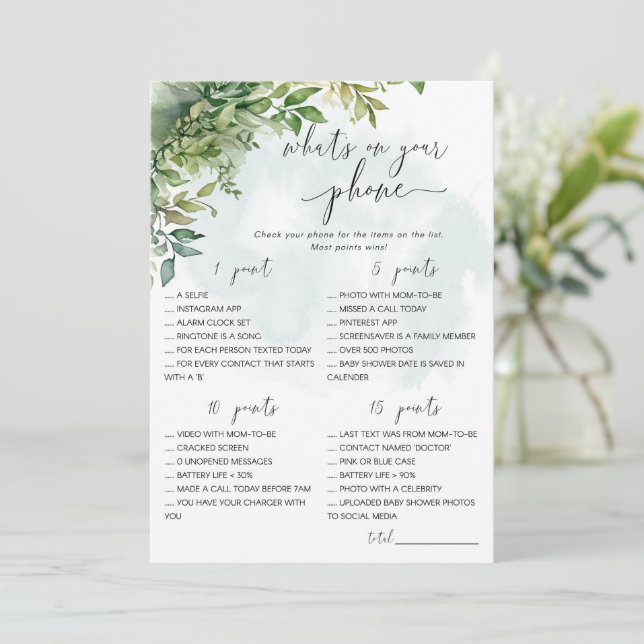 Invitation Qu'y a-t-il sur votre jeu de Baby shower téléphoni (Debout devant)