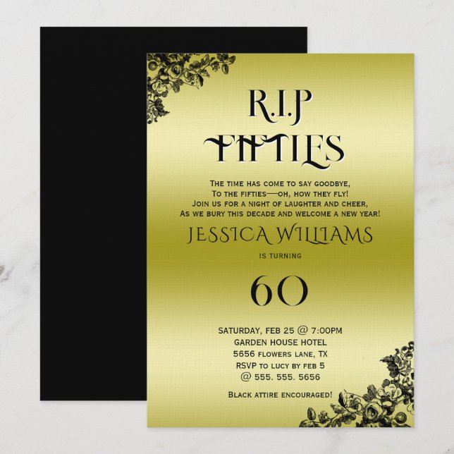 Invitation R.I.P. Fifties, Gothic 60th Birthday  (Devant / Derrière)