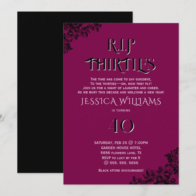 Invitation R.I.P. Trente ans, 40e anniversaire gothique  (Devant / Derrière)