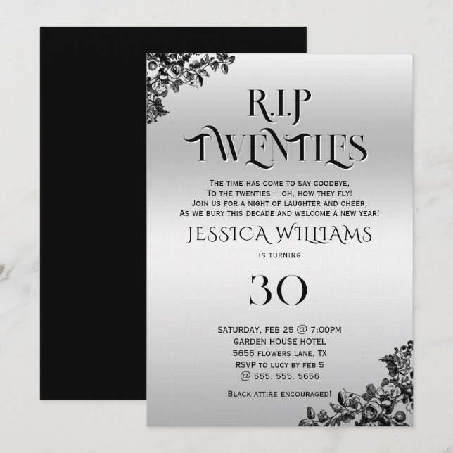Invitation R.I.P. Twenties, 30e anniversaire gothique (Devant / Derrière)