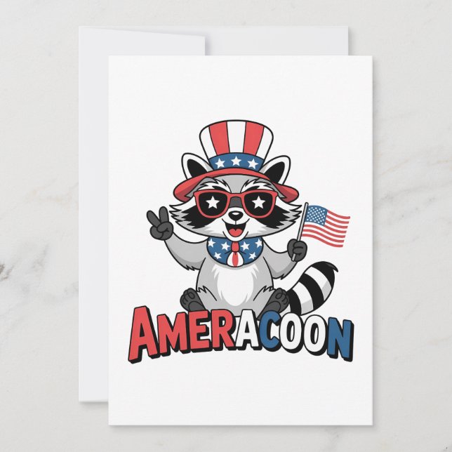Invitation Raccoon Amérique patriotique 4 juillet Amérique (Devant)