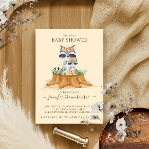 Invitation Raccoon Aquarelle Baby shower maman