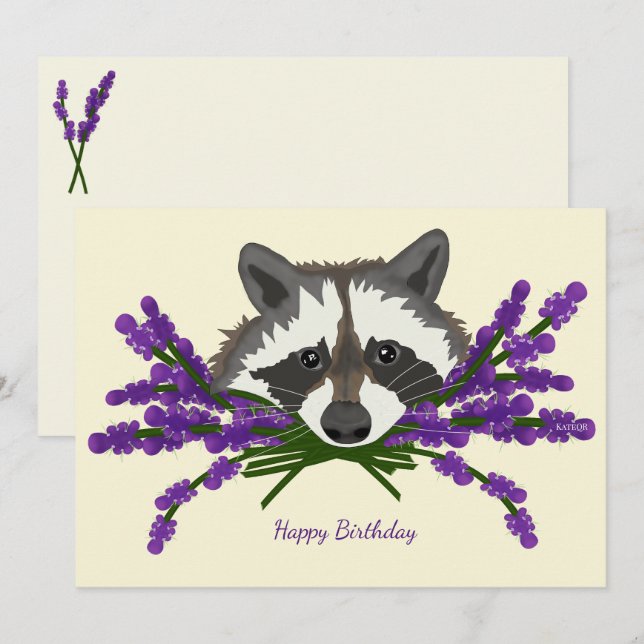 Invitation Raccoon avec lavande (Devant / Derrière)