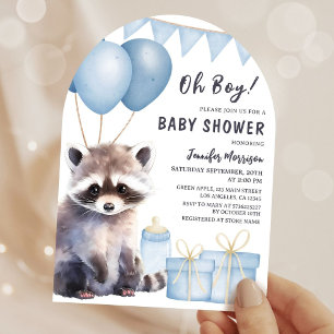 Invitation Raccoon Baby shower Boy Blue Balloons Arch