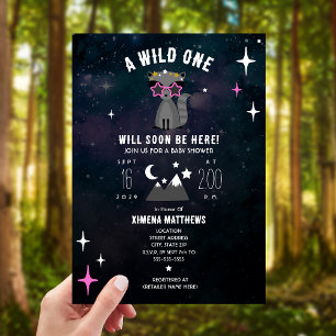 Invitation Raccoon Cosmic Wild One Rose Girl Baby shower