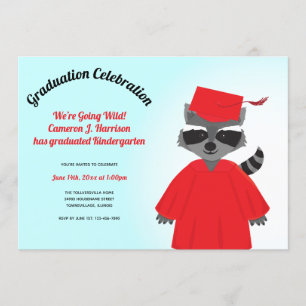 Invitation Raccoon de dessin animé Red Black Blue Kid Graduat