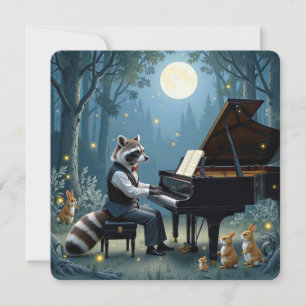 Invitation Raccoon donnant un récital de piano dans la forêt