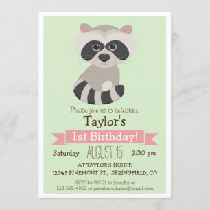 Invitation Raccoon, fête d'anniversaire de l'animal des bois