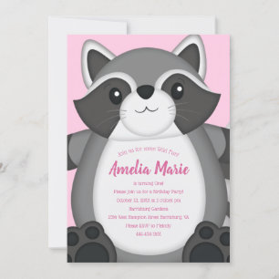 Invitation Raccoon fête d'anniversaire rose