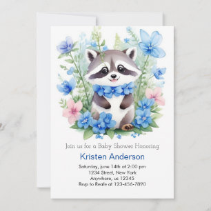 Invitation Raccoon Meadow Magic Blue Boy Baby shower
