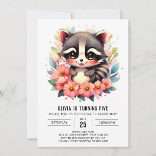 Invitation Raccoon personnalisé modifiable fille Anniversaire