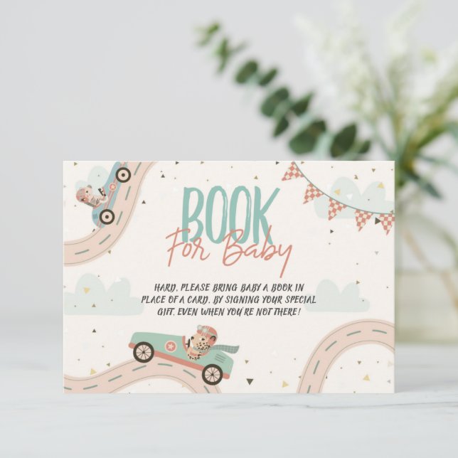 Invitation Race Car Baby shower Rapide Livres Pour Baby Card (Debout devant)