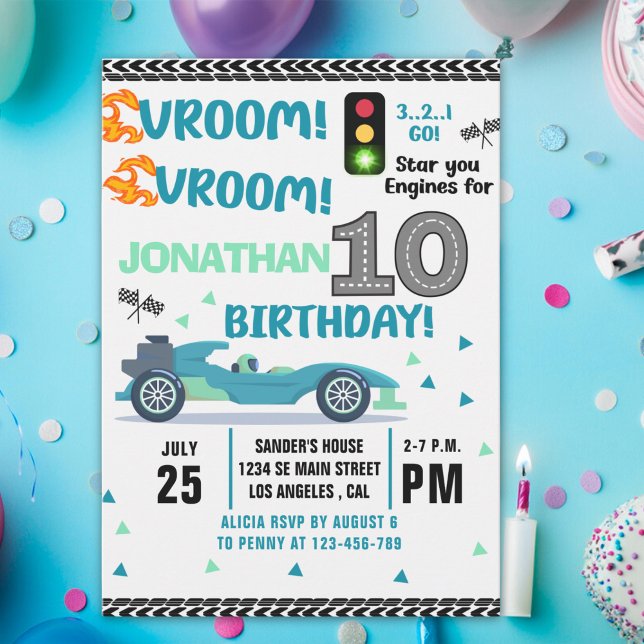 Invitation Race Car Birthday 10th - Boys Racin Party (Créateur téléchargé)