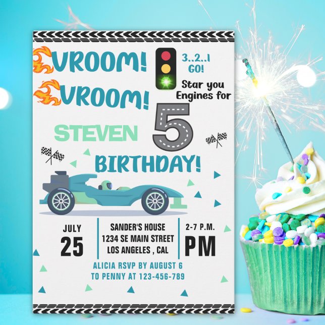 Invitation Race Car Birthday 5th - Boys Racin party (Créateur téléchargé)