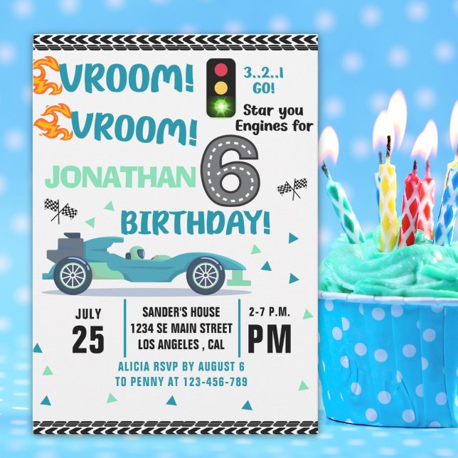 Invitation Race Car Birthday 6th - Boys Racin party (Créateur téléchargé)