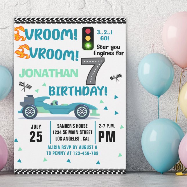 Invitation Race Car Birthday 7th - Boys Racin party (Créateur téléchargé)