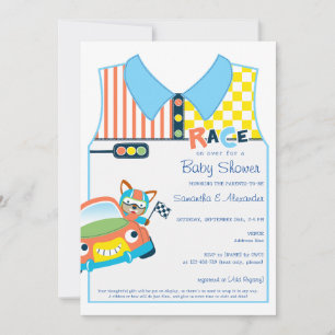 Invitation Race Car Cute Boy Fox Race Car Driver Baby shower
