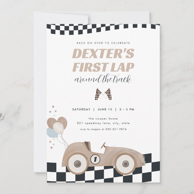 Invitation Race Car First Lap Around the Track 1st Birthday (Devant)