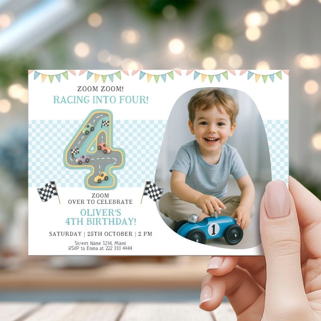 Invitation Race Car Fourth Birthday Party (Créateur téléchargé)