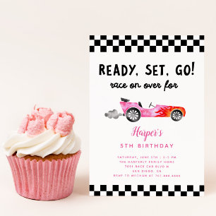 Invitation Race Car Girl Ready Set Go Birthday Party