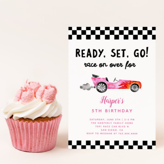 Invitation Race Car Girl Ready Set Go Birthday Party (Créateur téléchargé)