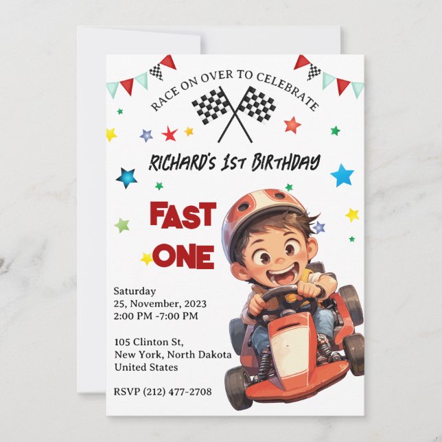 Invitation Race Car Racing Kid's Birthday Theme (Devant)