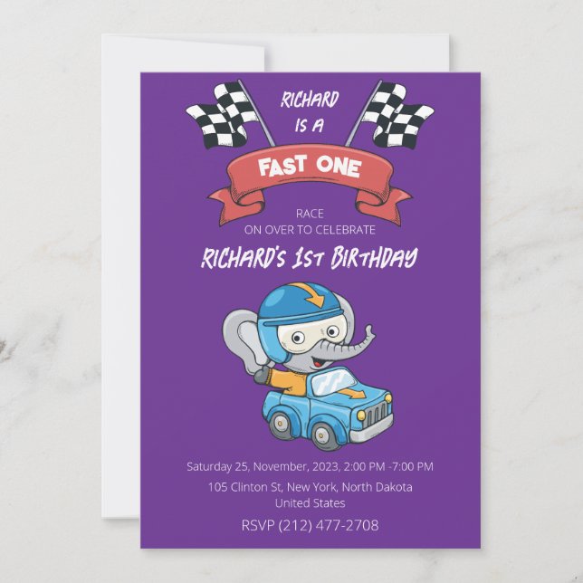 Invitation Race Car Racing Kid's Birthday Theme (Devant)