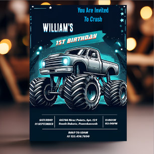 Invitation Race Kids Boy Cars Cool Monster Camion 1er anniver