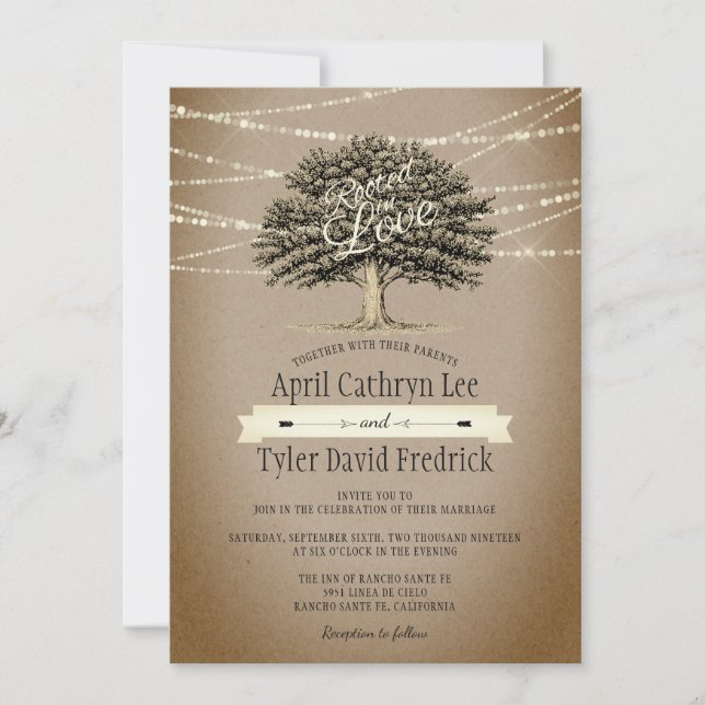 Invitation Racine dans Love Rustic Tree String Mariage (Devant)