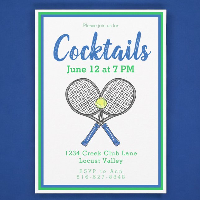 Invitation Racquettes de Tennis Bleu Prépa Soirée Cocktail (Créateur téléchargé)