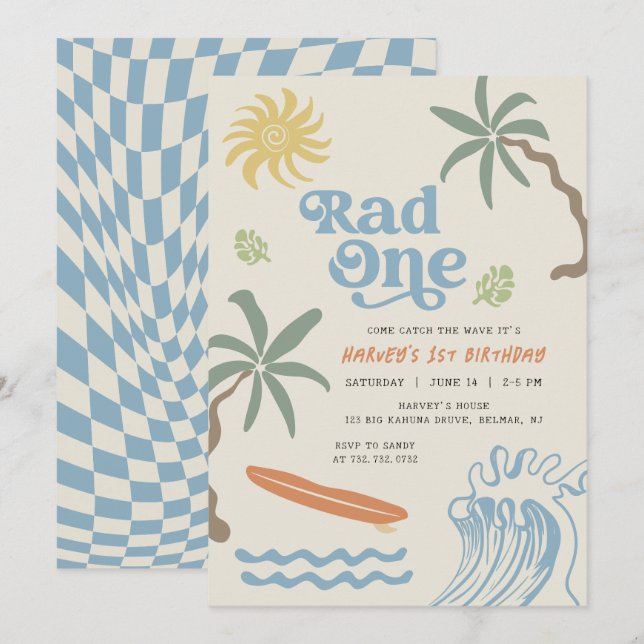 Invitation Rad One Retro Surf Little Dude Premier Anniversair (Devant / Derrière)