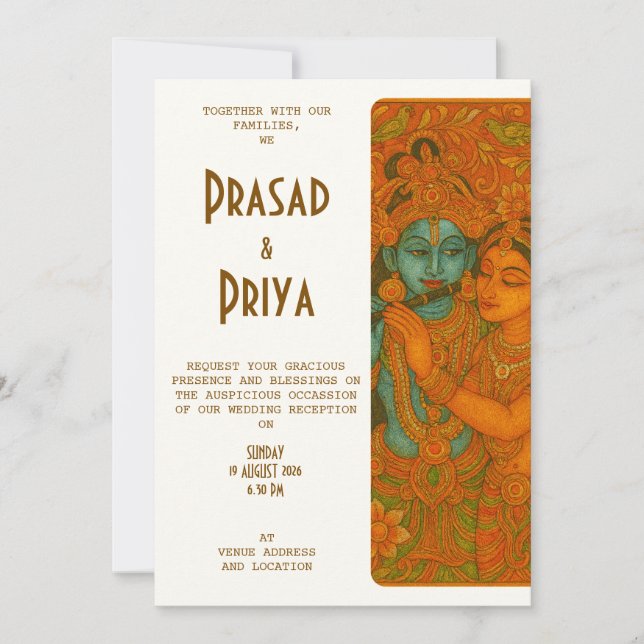 Invitation Radha Krishna Mural painting Indian (Devant)