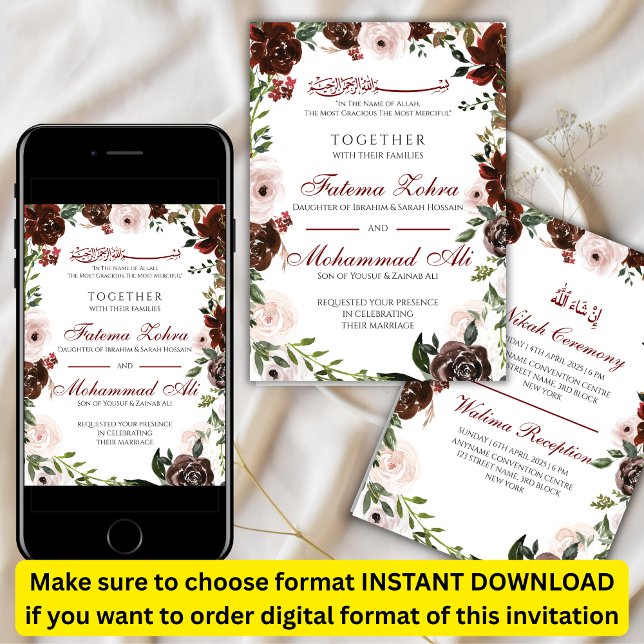 Invitation Radiant Rose rouge Mariage musulman Nikah (Créateur téléchargé)