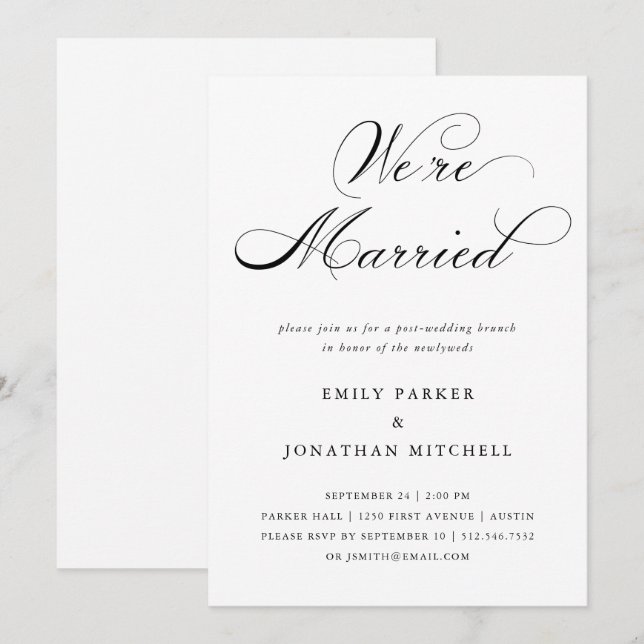 Invitation Raffiné| Brunch post-Mariage noir et blanc (Devant / Derrière)