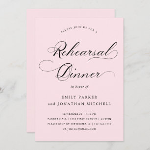 Invitation Raffiné   Calligraphie Blush Pink Rehearer Dîner