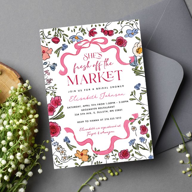 Invitation Rafraîchi du Marché Fleurs Robe de Mariée Shower (Fresh off the Market Floral Bridal Shower Invitation)