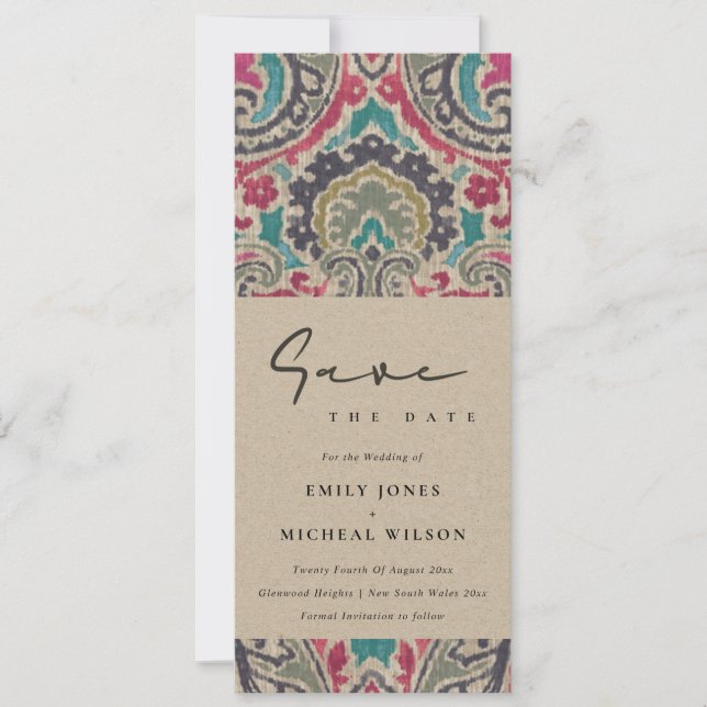 INVITATION RAFT BOHO TRIBAL IKAT PINK TURQUOISE ENREGISTRER L (Devant)