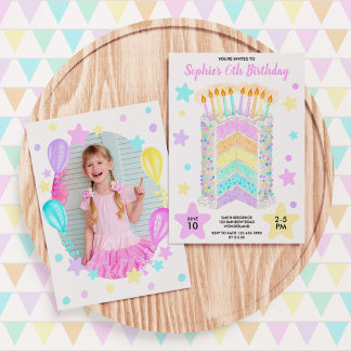 Invitation Rainbow Anniversaire Gâteau De Fête Avec Photo Pou