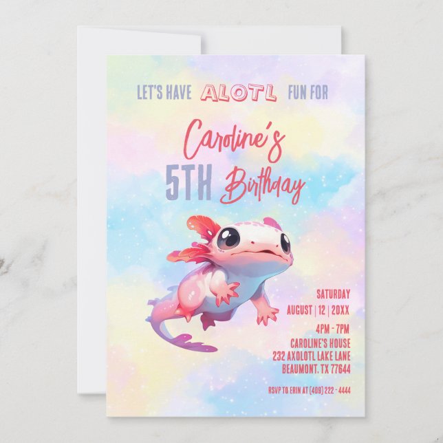 Invitation Rainbow axolotl girl Underwater 5e anniversaire (Devant)
